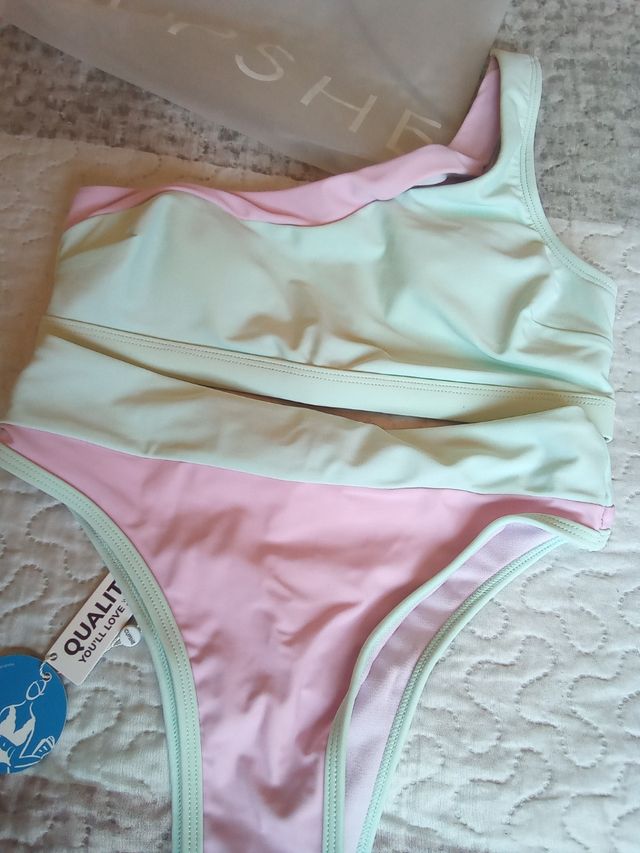 Bikini Cupshe XS verde-rosa nuevo