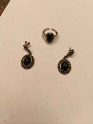 Juego de ónice: anillo ajustable y pendientes
