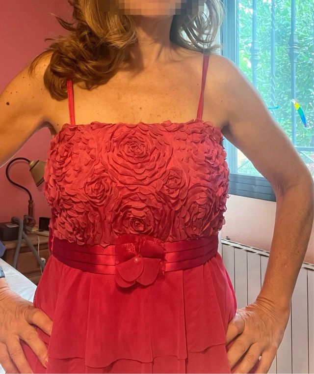 Vestido fiesta rosa + zapatos tacón