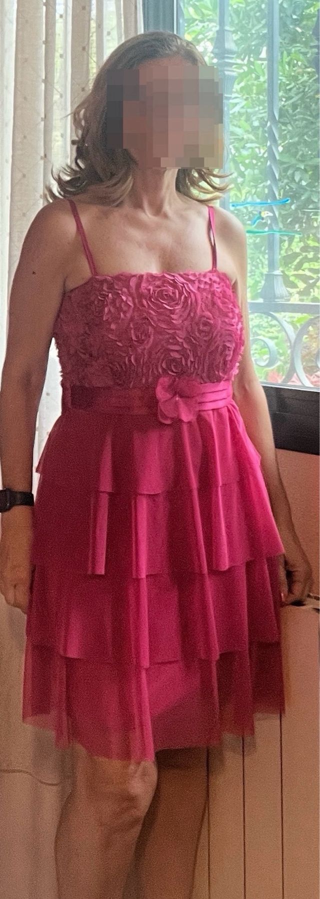 Vestido fiesta rosa + zapatos tacón