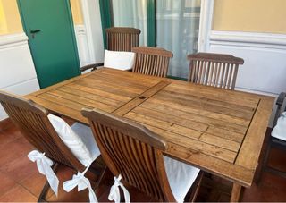 Mesa jardín madera maciza 6 sillas
