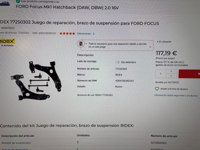 Kit reparacion suspension Ford Focus Mk1