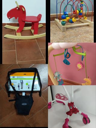 Lote juguetes bebé: caballito, andador, etc.