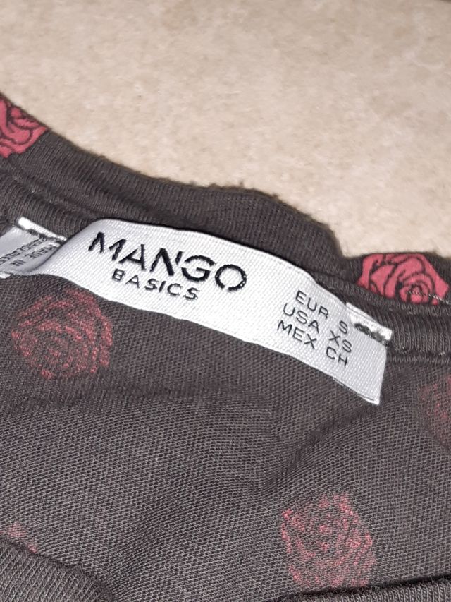 Camiseta Mango Basics flores tS gris carbón