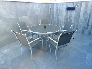 Mesa redonda terraza + 6 sillones
