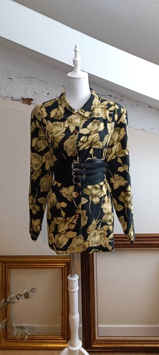 Blusa vintage floral - negra y verde oliva