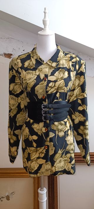 Blusa vintage floral - negra y verde oliva