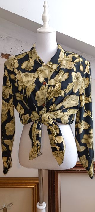 Blusa vintage floral - negra y verde oliva