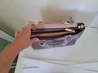 Bolso mano beige y rosa