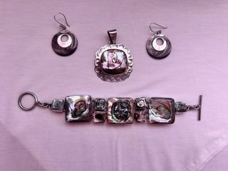 Conjunto de plata 925 y piedra Nacar