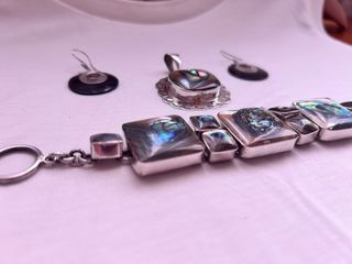 Conjunto de plata 925 y piedra Nacar