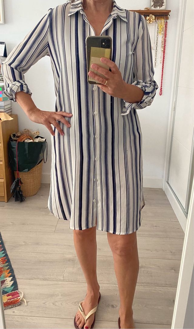 vestido playa/  Camisa  larga Kaffe rayas XS