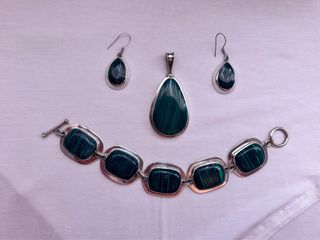 Conjunto Plata 925 y piedra Malaquita