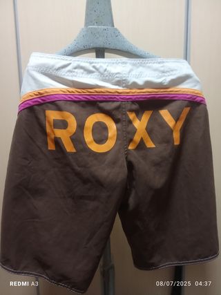 Bañador Roxy marrón-blanco y detalles naranja