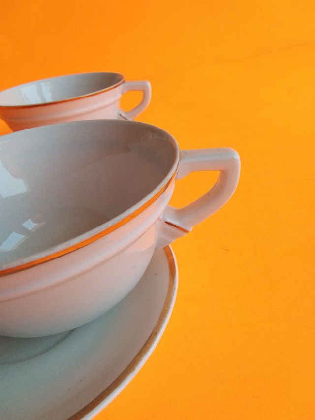 2 Tazas té porcelana dorada