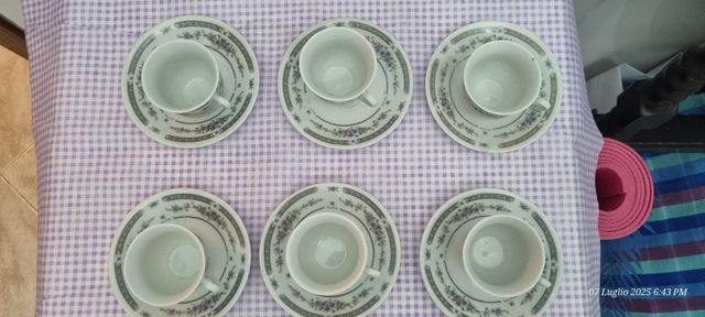 6 Tazze caffè porcellana rosa-bianche