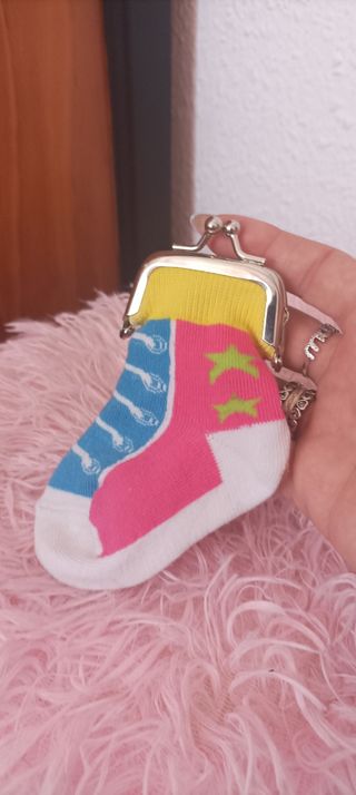Monedero calcetín mini azul y rosa