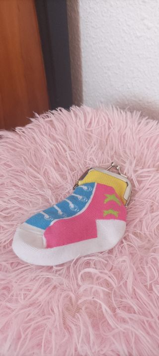 Monedero calcetín mini azul y rosa