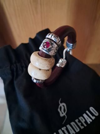 Pulsera Plata de Palo cuero burdeos