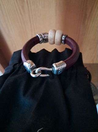 Pulsera Plata de Palo cuero burdeos