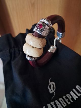 Pulsera Plata de Palo cuero burdeos