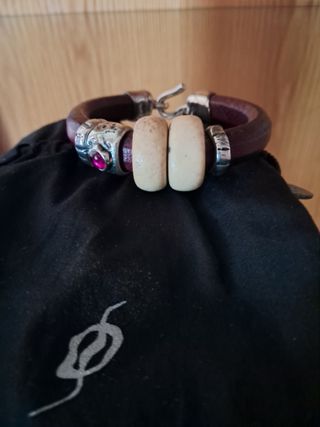 Pulsera Plata de Palo cuero burdeos