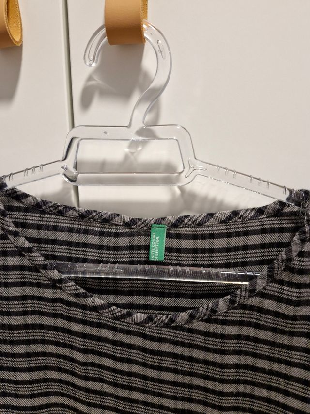 Camisa Benetton rayas gris-negro T-M