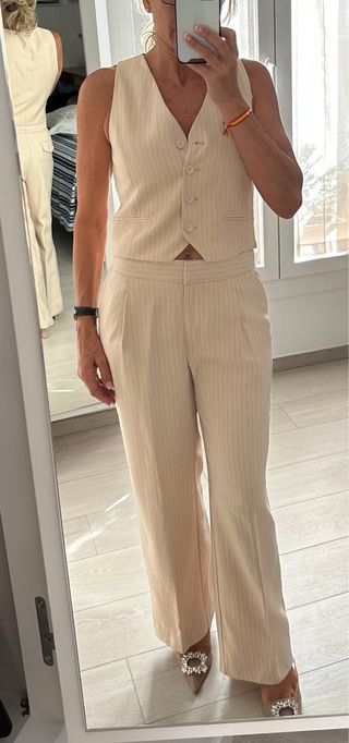 Traje Mango beige rayas diplomáticas talla S