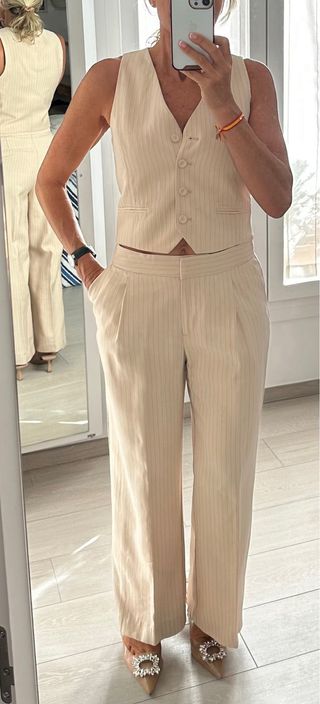 Traje Mango beige rayas diplomáticas talla S