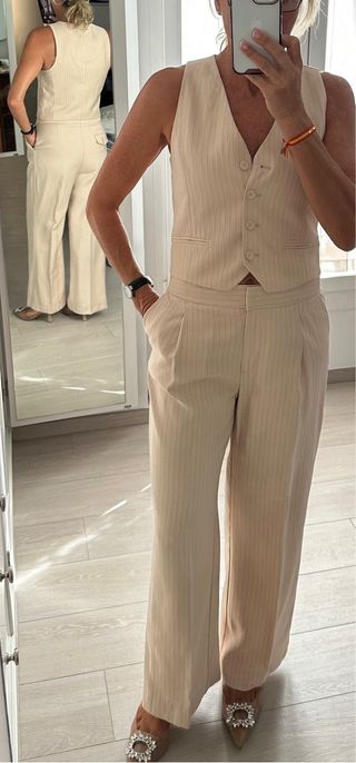 Traje Mango beige rayas diplomáticas talla S