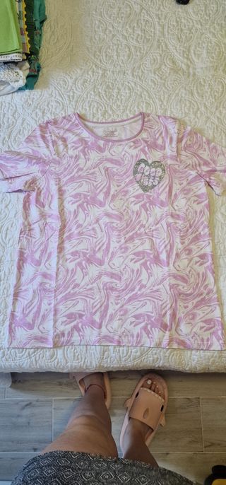 Camiseta niña talla M - Rosa y blanca