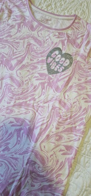 Camiseta niña talla M - Rosa y blanca
