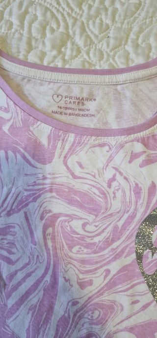 Camiseta niña talla M - Rosa y blanca