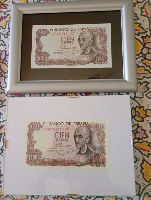 2 Billetes 100 Pesetas enmarcados