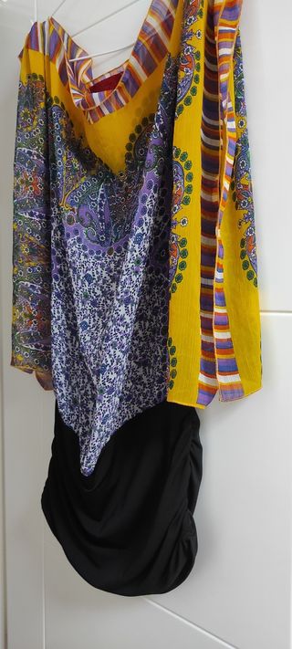 Blusón estampado amarillo y morado