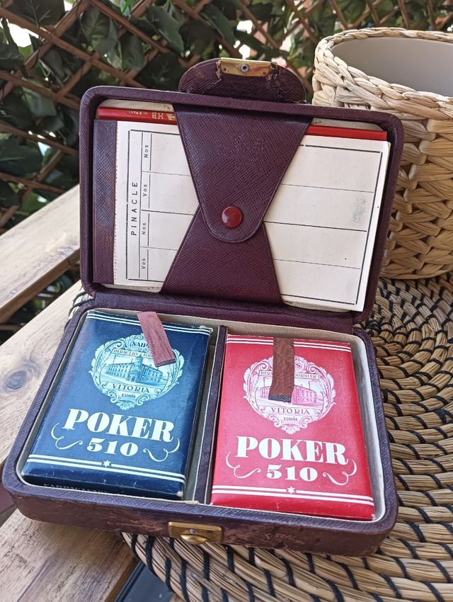 Juego poker antiguo estuche piel