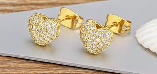 Aretes corazón  con baño oro 18k circonitas