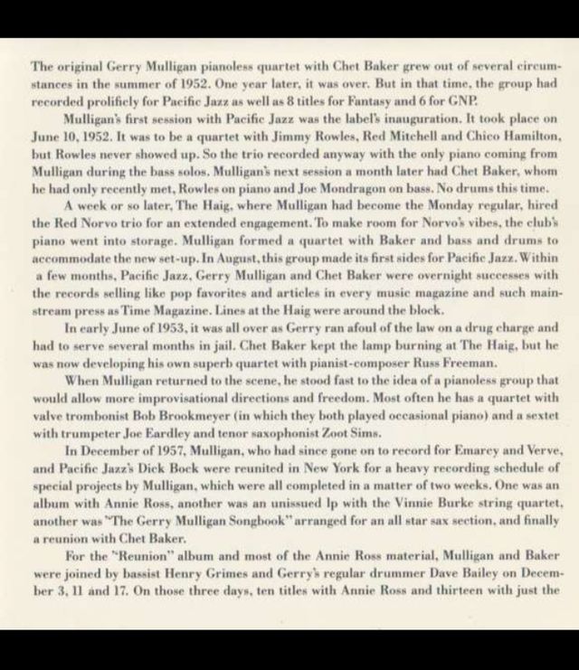 Gerry Mulligan Quartet - Reunion with Chet Baker