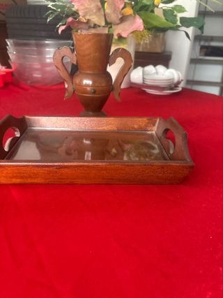 Vaso e vassoio legno vintage
