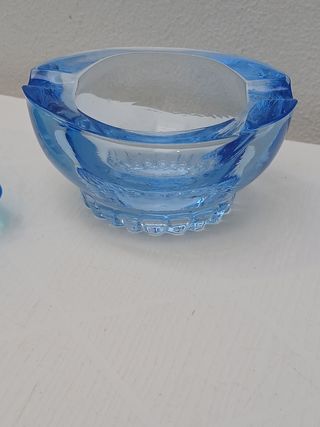 2 Posacenere Vetro Azzurro Vintage