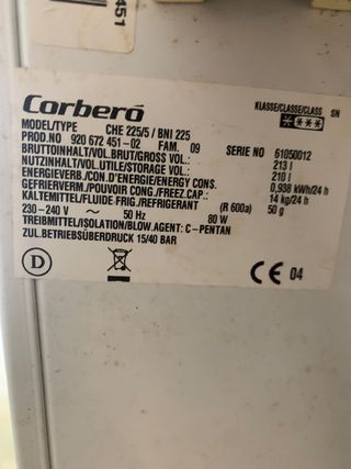 Congelador Corberó 80x90x65