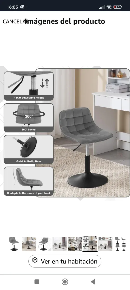 ✅Taburete Tocador gris giratorio habitación NUEVA