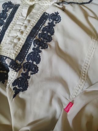 Blusa Flamenco L-XL blanca y azul