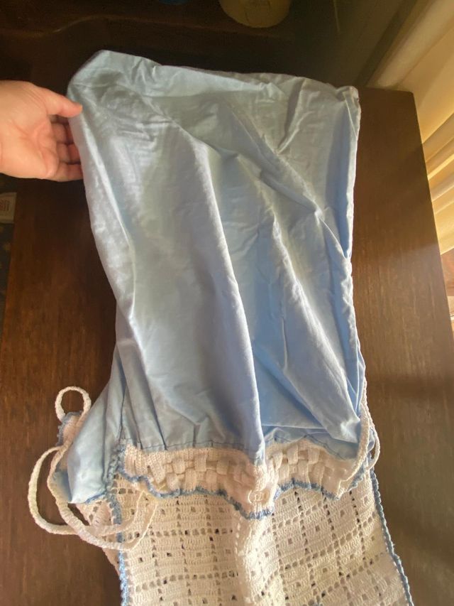 Borsa per il pane, uncinetto, fatta a mano blu e bianco