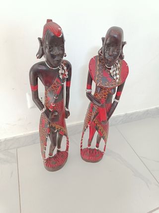 2 Statuette Legno Masai
