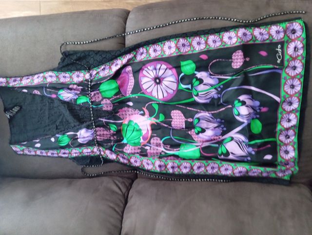 Vestido de Custo Barcelona negro de raso multicolo