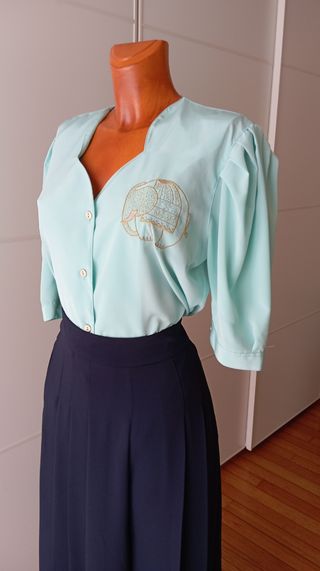 Blusa vintage verde agua. Nueva