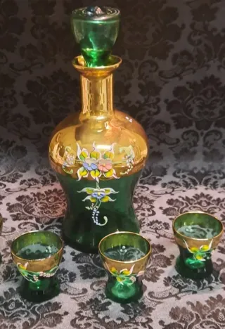 Set Decanter Murano Verde Oro
