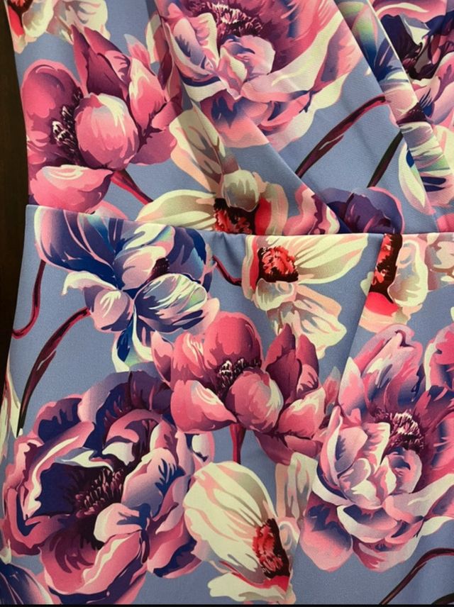 Vestido midi flores-azul, morado