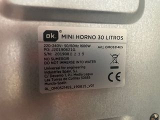 Mini Horno OK. 30L 1600W